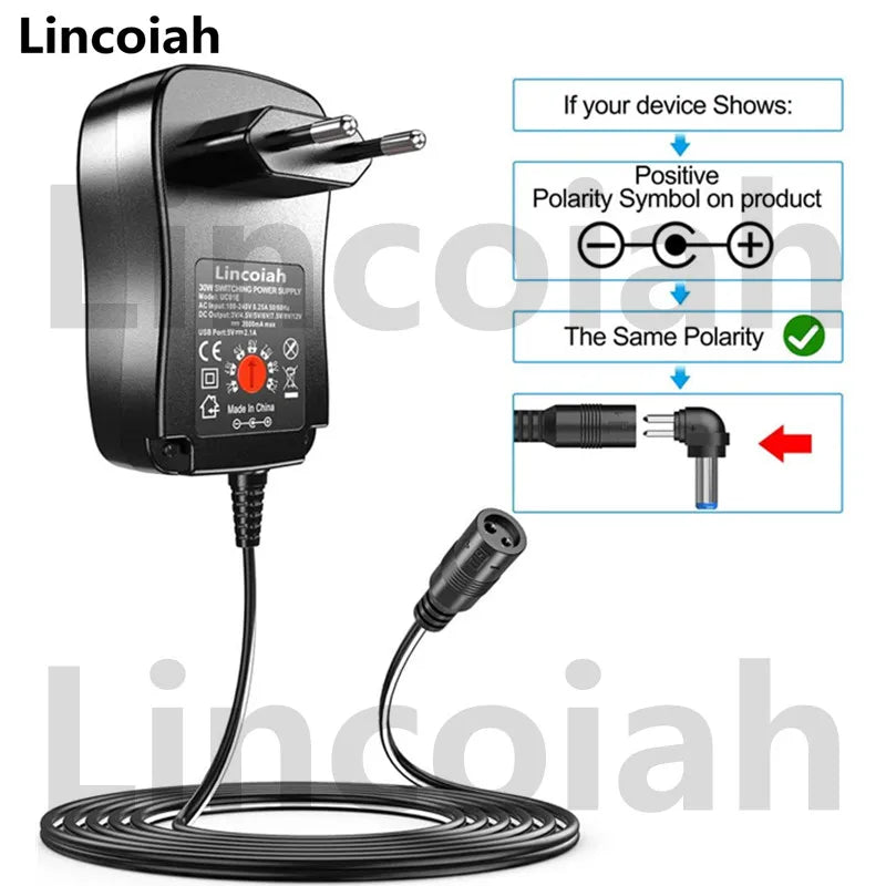 Universal Adapter AC 100-240V DC 3V 4.5V 5V 6V 7.5V 9V 12V 30W Multi-function Adjustable Power Supply for LED Light Strip Camera Oasis Select