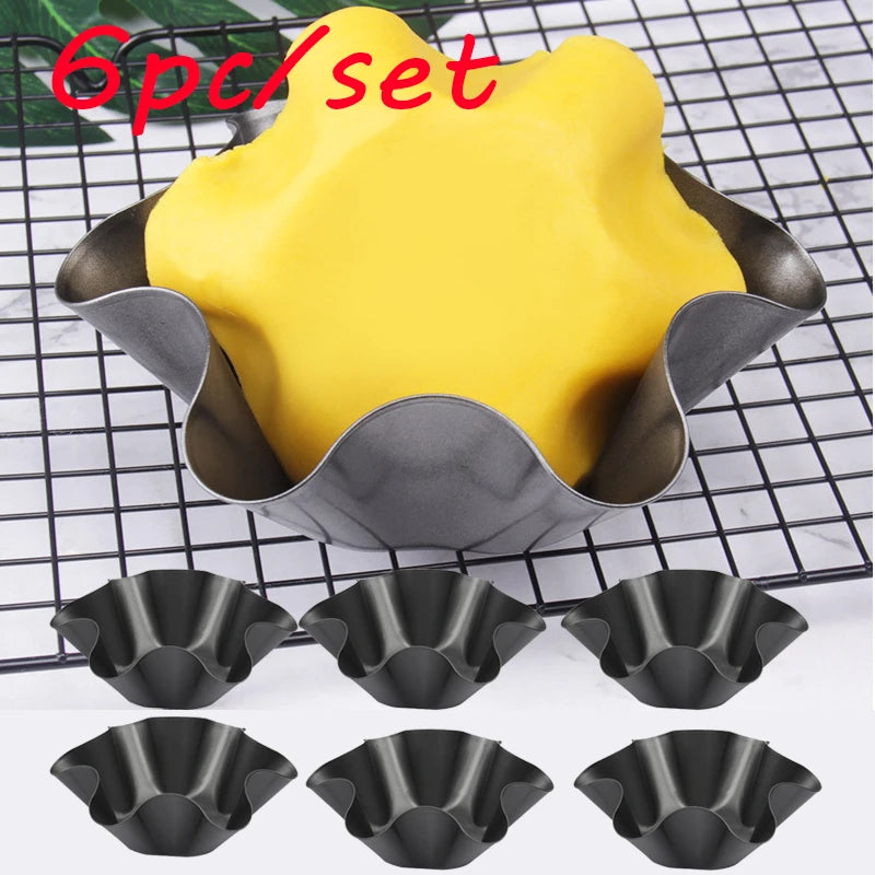 6-Pack Nonstick Flower Egg Tart Molds | Ripple Baking Cups Egg Tart Baking Molds Oasis Select