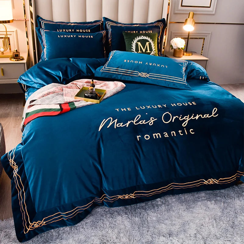 Coral fleece winter thick and warm double-sided flannel light luxury bed milk fleece four-piece suit bedding set Oasis Select 5 1.5m four-piece set