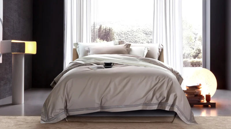 120s long-staple cotton satin cotton light luxury quilt cover four-piece high-end hotel European-style cotton bedding Oasis Select Khaki 1.5m bed sheet