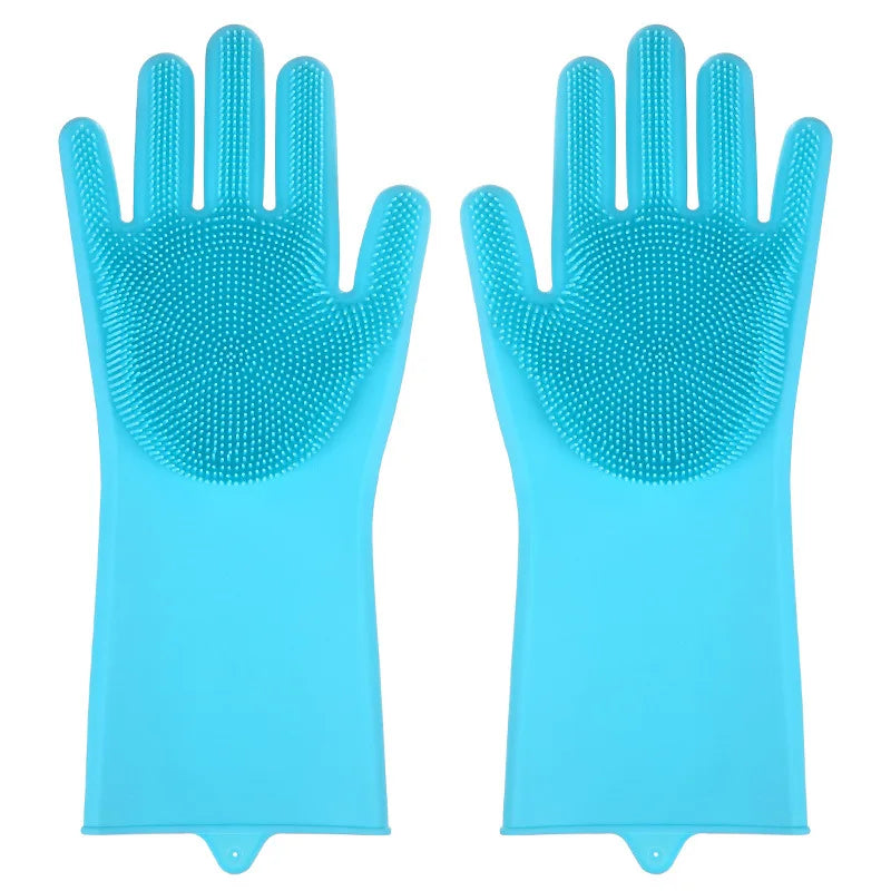 Silicone Dishwashing Gloves – 2-Pack Multipurpose Scrubber Silicone Cleaning Gloves Oasis Select Blue