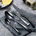 Black Gold Steel Cutlery Set Western Dinnerware Set Portable Stainless Steel Kitchen Forks Spoons Knives Tableware Oasis Select 6Set--24Pcs