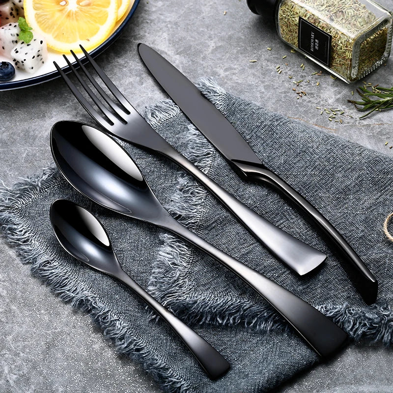 Black Gold Stainless Steel Cutlery Set – 20 or 24 Piece Stainless Steel Flatware Oasis Select 6Set--24Pcs