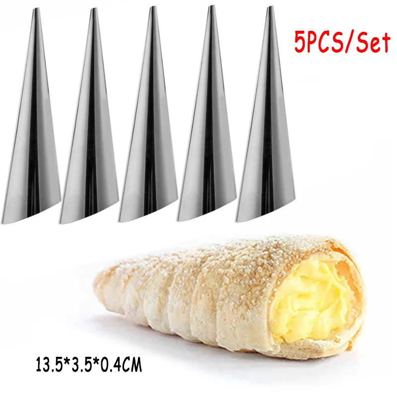 5-Pack Stainless Steel Cream Horn Pastry Cone Molds | Croissant Pastry Cone Molds Oasis Select Bevel