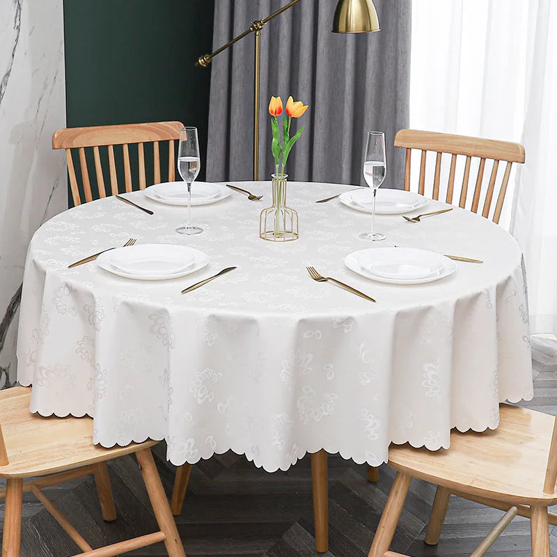 European waterproof oil proof scald proof and wash free round table cloth for Hotel round table cloth round table cover Oasis Select Diameter 220cm Rice white