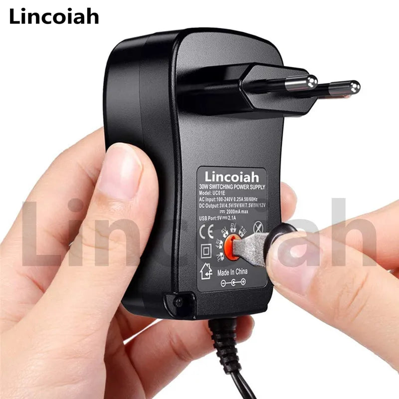 Universal Adapter AC 100-240V DC 3V 4.5V 5V 6V 7.5V 9V 12V 30W Multi-function Adjustable Power Supply for LED Light Strip Camera Oasis Select