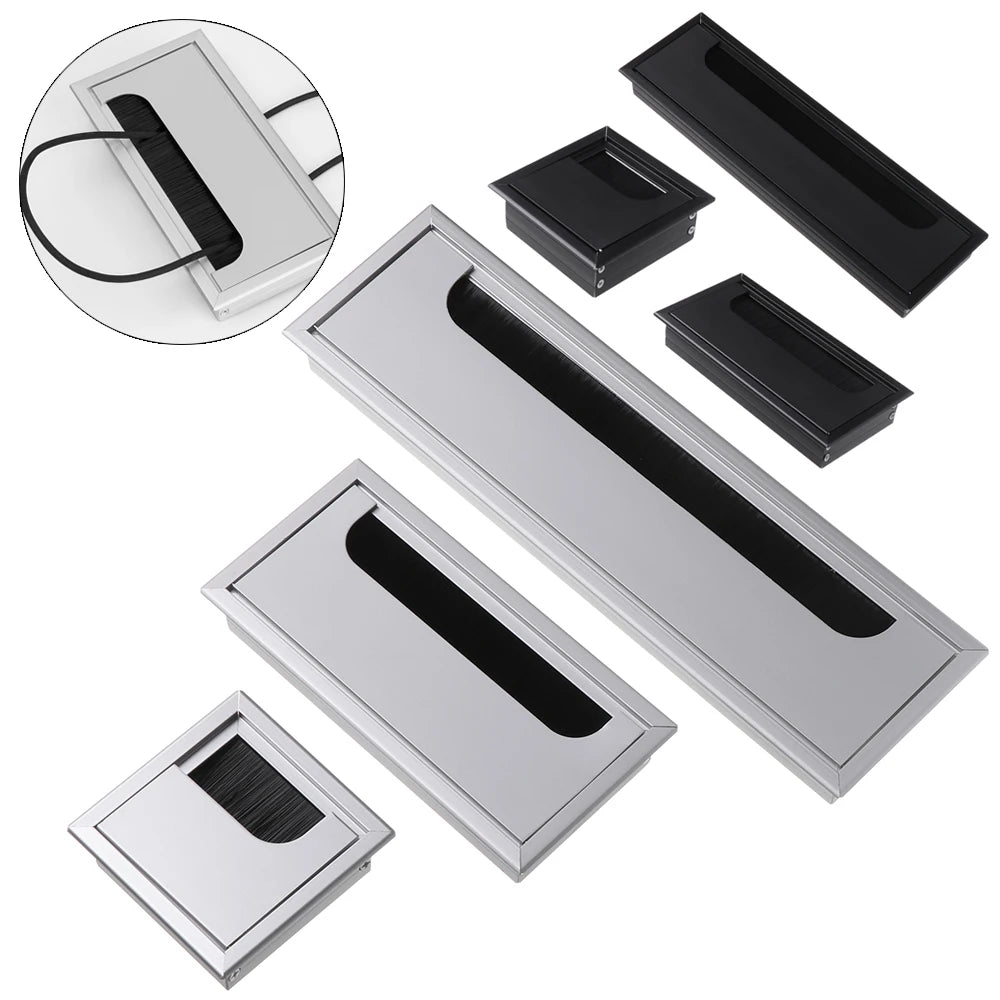 Aluminum Alloy Grommet Hole Cover Outlet Port with Black Brush Rectangle Wire Cable Holder For PC Office Table Desk Oasis Select
