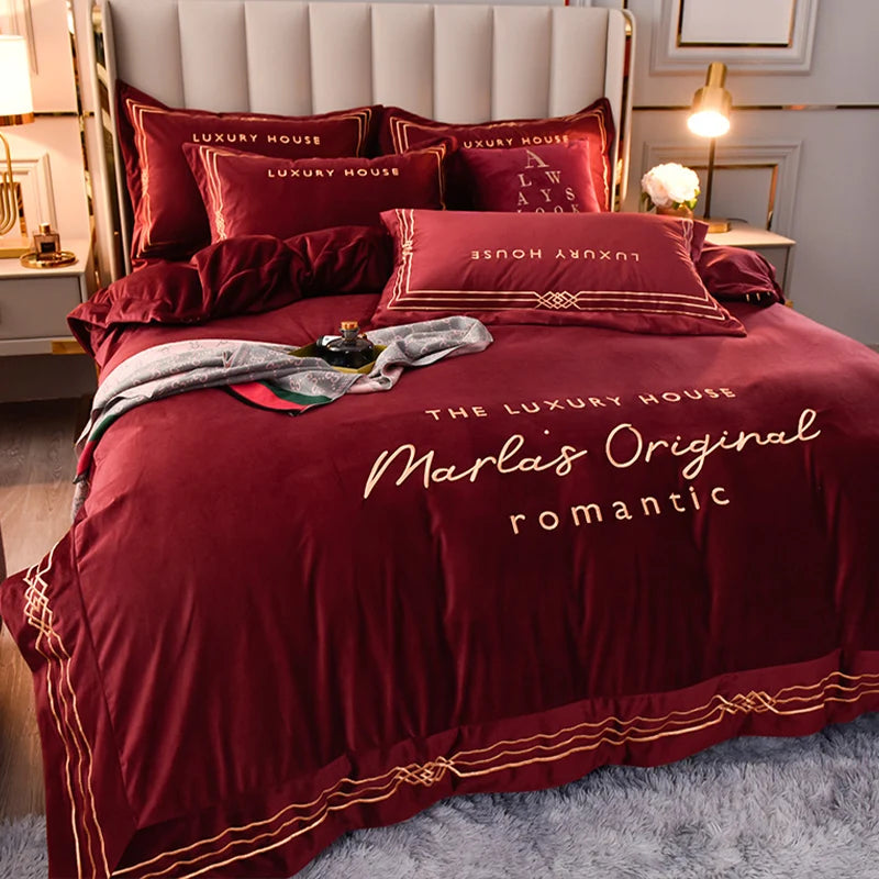 Coral fleece winter thick and warm double-sided flannel light luxury bed milk fleece four-piece suit bedding set Oasis Select 3 1.8m four-piece set