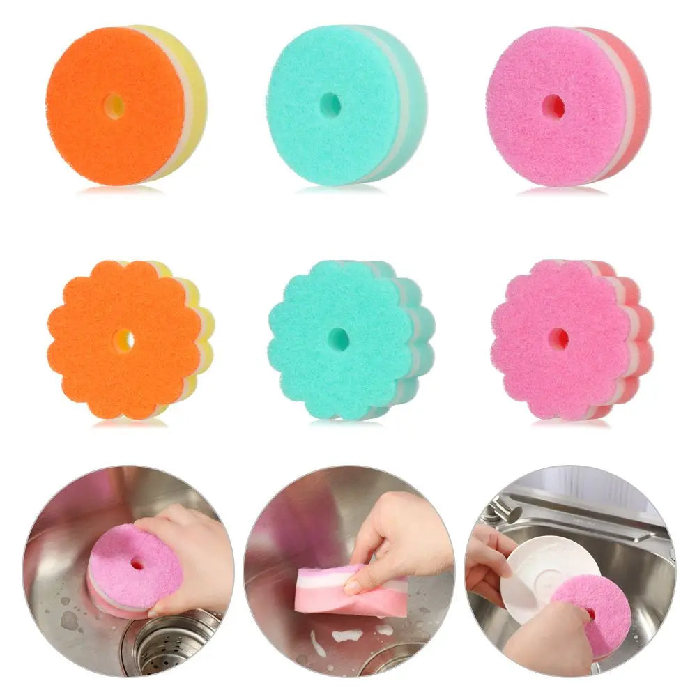 Cleaning Tool Wash Dishes Sponge Random Color Sponge Brush Dishwashing Sponge Flower Round Shape Scouring Pads Oasis Select