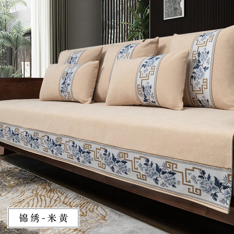 Four seasons universal high-grade solid wood non-slip new Chinese sofa cushion Nordic minimalist style back towel couch cover Oasis Select