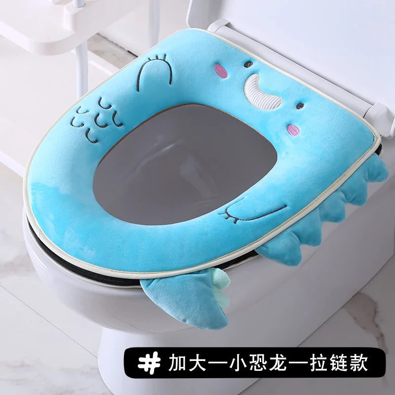 Household four seasons waterproof cute European style toilet seat zipper type universal creative toilet seat toilet seat Oasis Select Increase LittleDinos