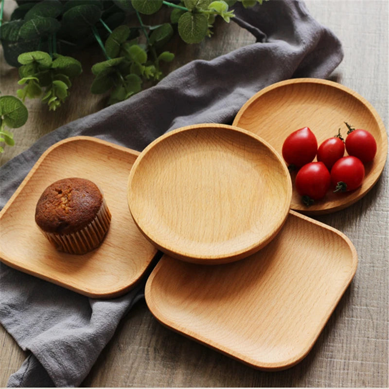 Wood Serving Plate, Wood Square & Round Serving Tray, Fruit Dessert Cake Snack Candy Platter Wooden Bowls Oasis Select