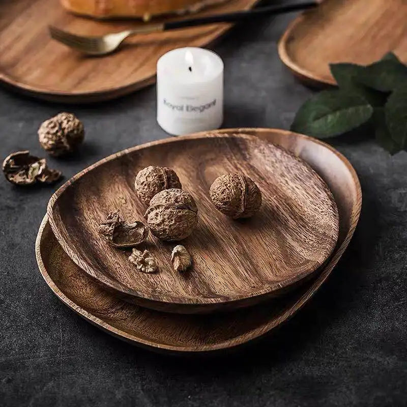Irregular Oval Acacia Wood Serving Tray – Fruit & Dessert Plate Wood Serving Tray Oasis Select