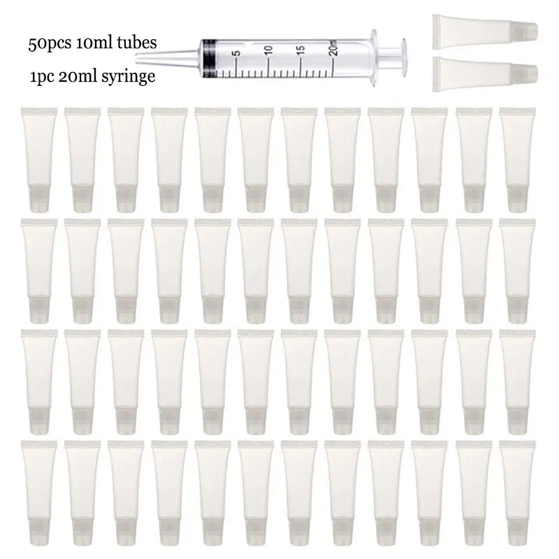 Empty Lip Gloss Tubes with Syringe Clear Soft Lip Gloss Container Refillable Lipgloss Tubes for DIY Cosmetic Makeup Oasis Select 50pcs 10ml