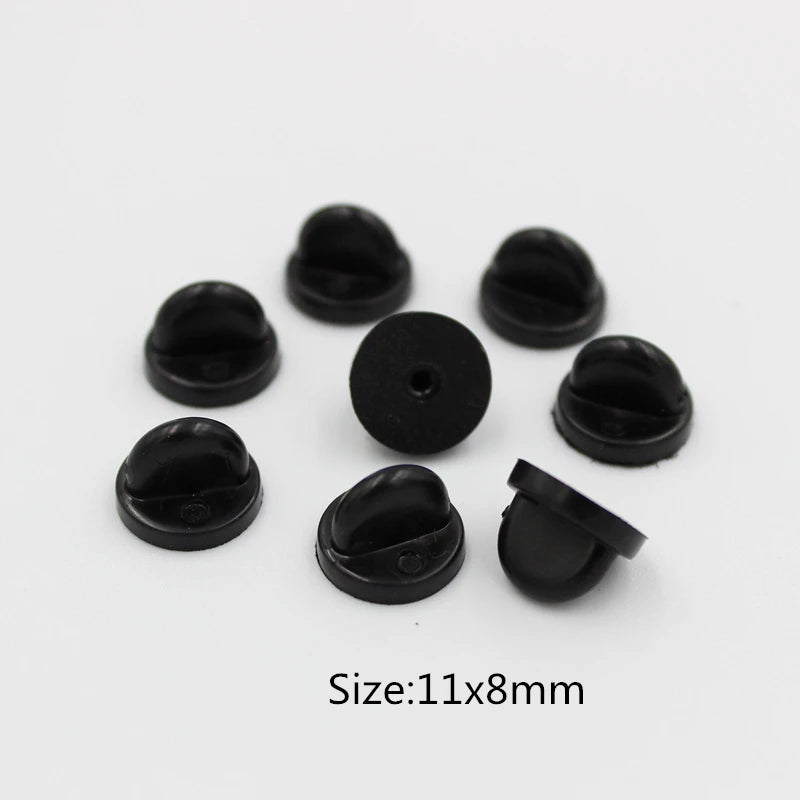 50pcs Rubber Brooch Button Clasps Pin Back Clutch Care Cap Nail Tie Back Stoppers Squeeze Badge Holder Jewelry Accessories Oasis Select Black Back