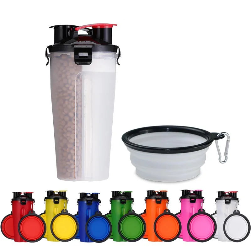 2-in-1 Portable Pet Water & Food Container with Folding Bowl Pet Travel Feeder Oasis Select
