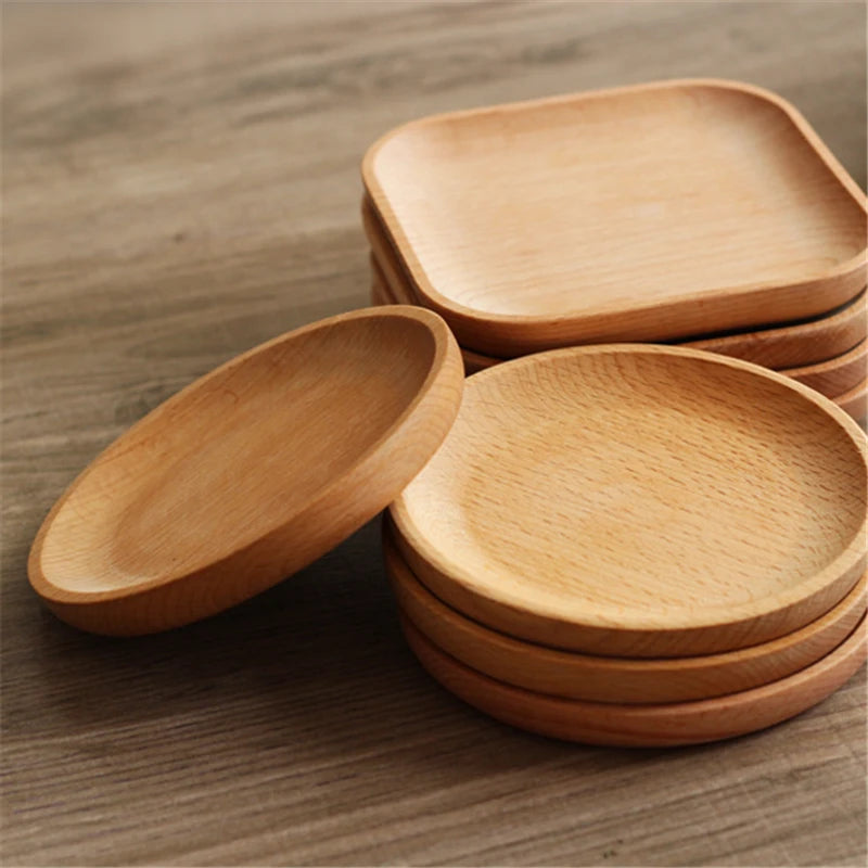 Wood Serving Plate, Wood Square & Round Serving Tray, Fruit Dessert Cake Snack Candy Platter Wooden Bowls Oasis Select