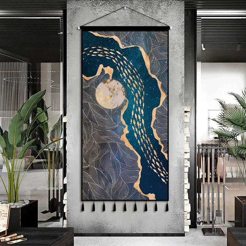 Tapestry decoration painting living room entrance porch new Chinese background cloth wall decoration hanging cloth wall decor Oasis Select