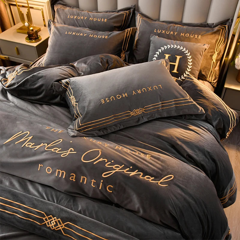 Coral fleece winter thick and warm double-sided flannel light luxury bed milk fleece four-piece suit bedding set Oasis Select