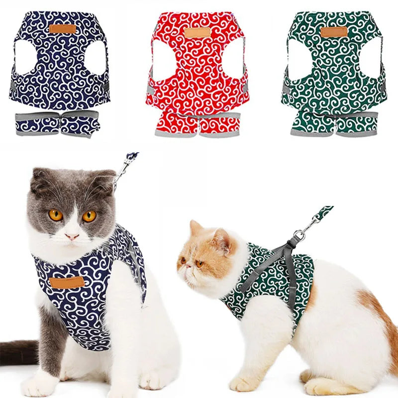 Cat Harness and Leash for Walking Lead Leash Set Adjustable Dog Collar Japanese Style Harness Vest Walking Leash For Dog Cat Pet Oasis Select