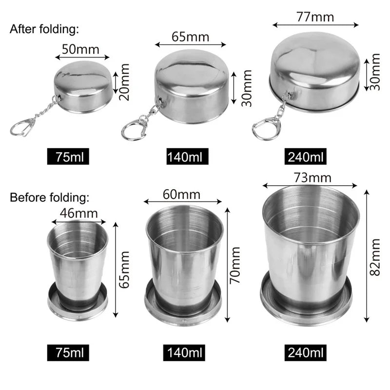 Collapsible Stainless Steel Travel Cup & Keychain – 75/140/240ml Collapsible Travel Cup Oasis Select
