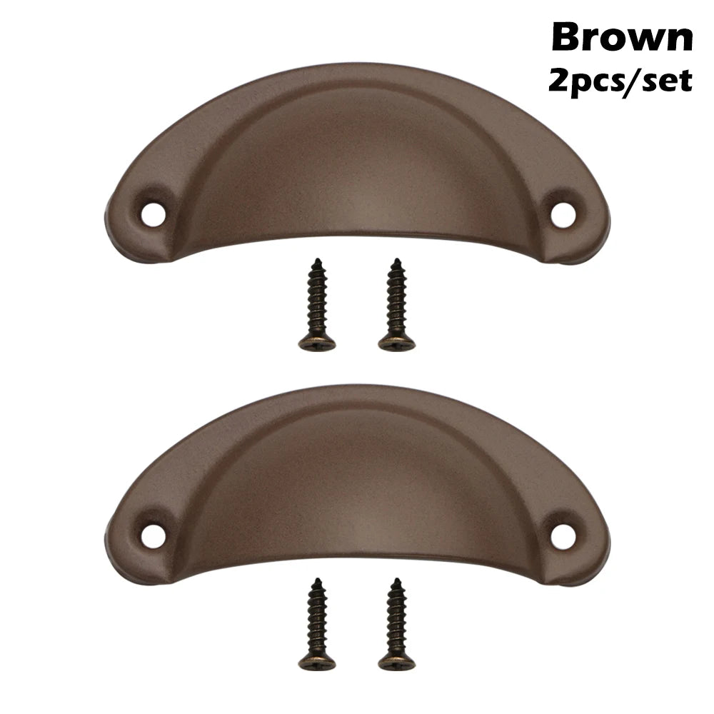 2PCS Antique Brass Shell Pull Handles Retro Iron Wardrobe Door 98MM Furniture Hardware Fittings Kitchen Drawer Knobs Cabinet Oasis Select B-brown
