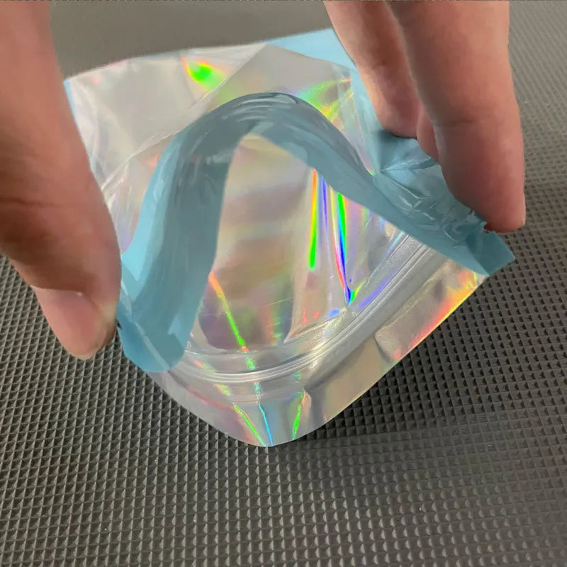 100 Pc Smell Proof Mylar Bags Resealable Odor Proof Bags Holographic Packaging Pouch Bag With Clear Window For Food Oasis Select