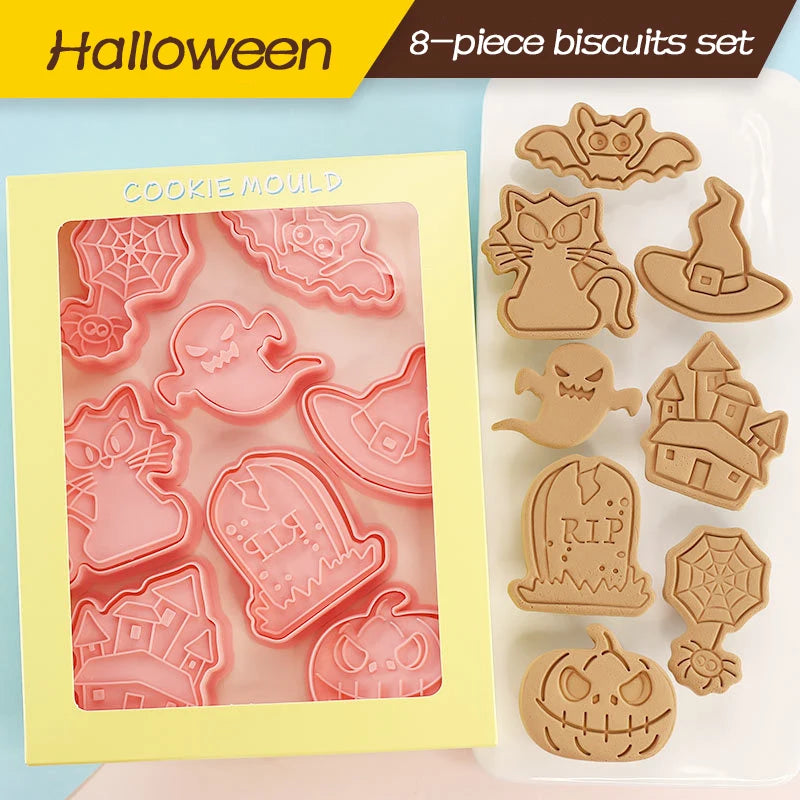 8Pcs/set Happy Halloween Bakeware Cookie Mold Biscuit Mold Ghost DIY Cartoon Press Baking Mold Halloween Party Cookie Tools Gift Oasis Select
