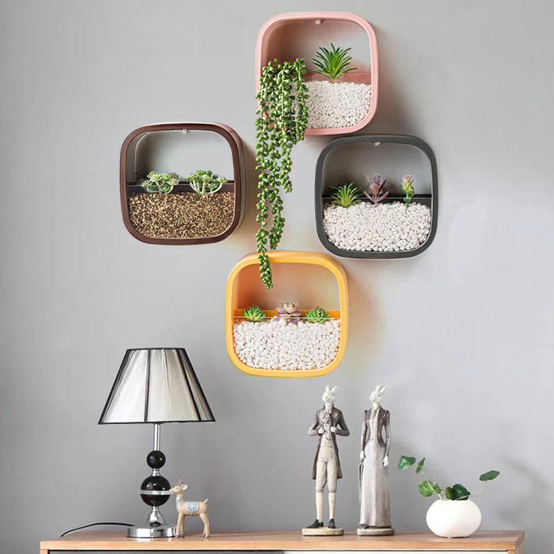 Flowerpot wall hanging green rose and copper coin grass wall hanging flower box creative Nordic living room decoration Oasis Select