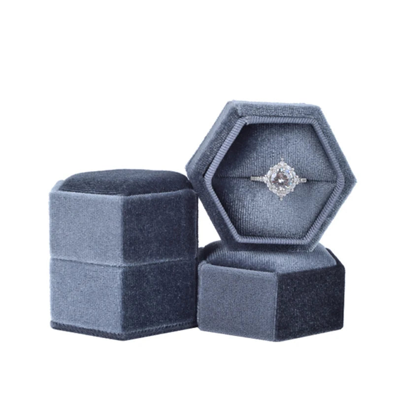 Hexagon Velvet Ring Box with Detachable Lid | Jewelry Holder