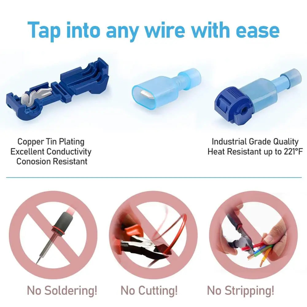 T-Tap Wire Connectors Self-Stripping Quick Splice Electrical Wire Terminals Insulated Male Disconnect Spade Lock Cable Crimp Oasis Select