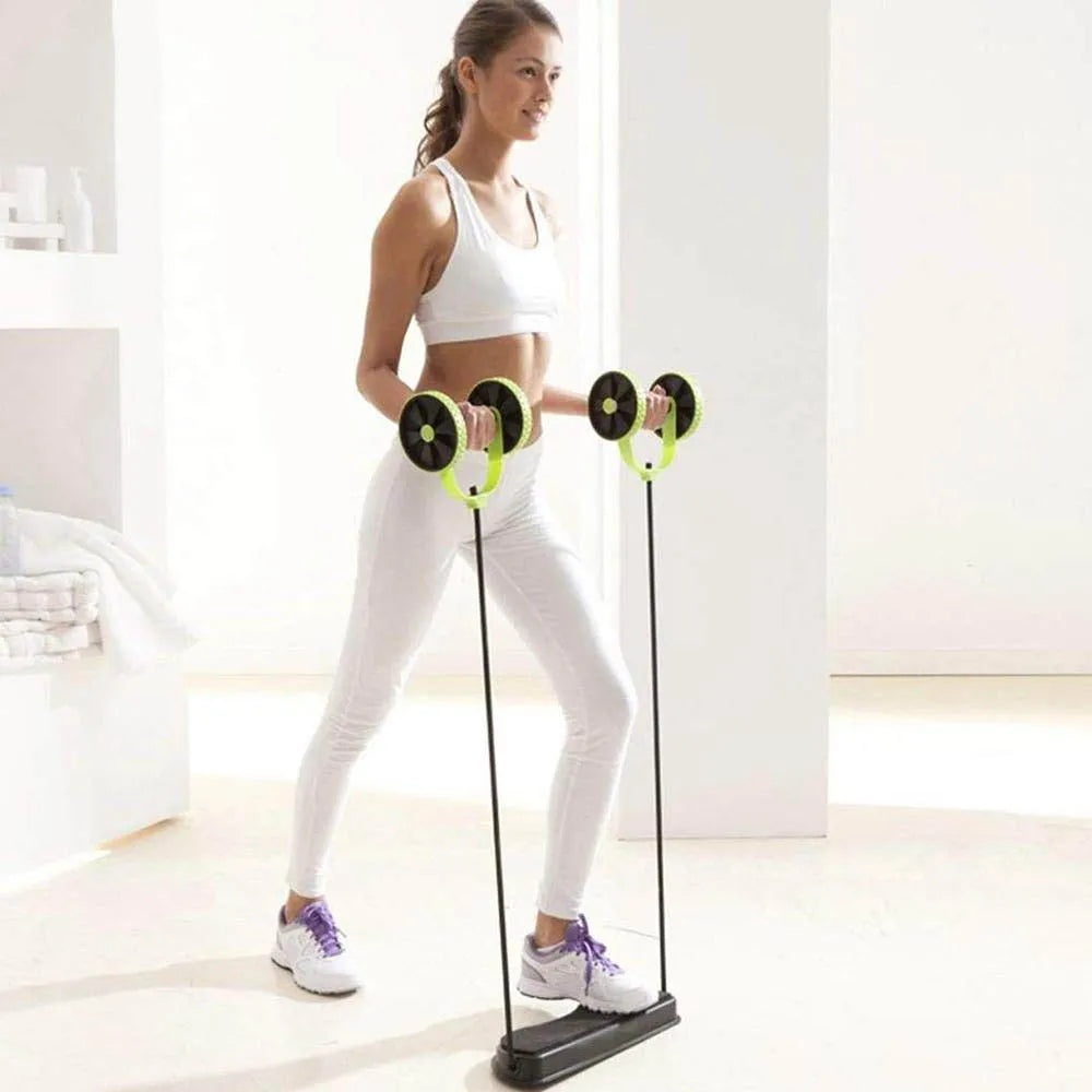 Abdominal Double Wheel Ab Roller Gym Home Muscle Exercise Fitness Equipment Pull Rope Resistance Bands Slimming Device Oasis Select