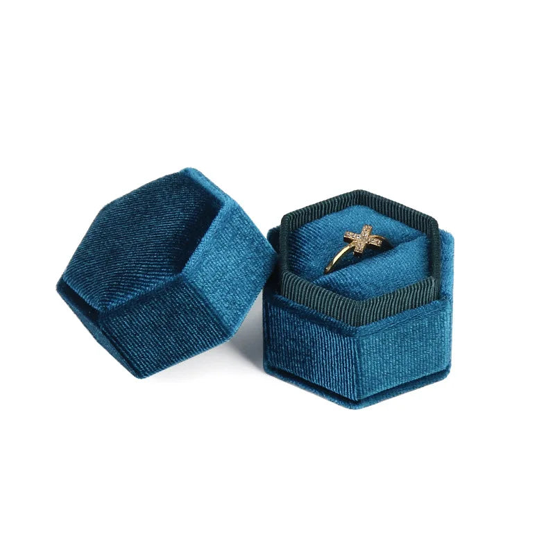 Hexagon Velvet Ring Box with Detachable Lid | Jewelry Holder