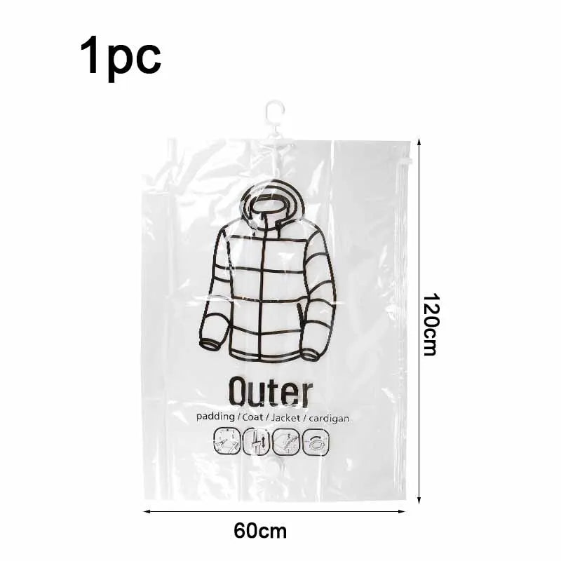 1pc Closet Hanging Organizer Vacuum Bag for Clothes Storage Bag with Hanger Space Saving Clear Seal Bags Wardrobe Compressed Bag Oasis Select 60x120cm