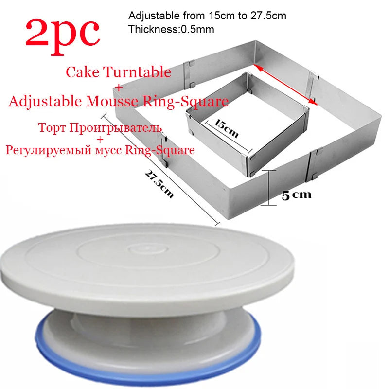 8pc Plastic Cake Turntable Rotating Set Adjustable Mousse Ring Knife Decorating 10 Inch Cream Cakes Stand Cake Rotary Table Hot Oasis Select Light Yellow