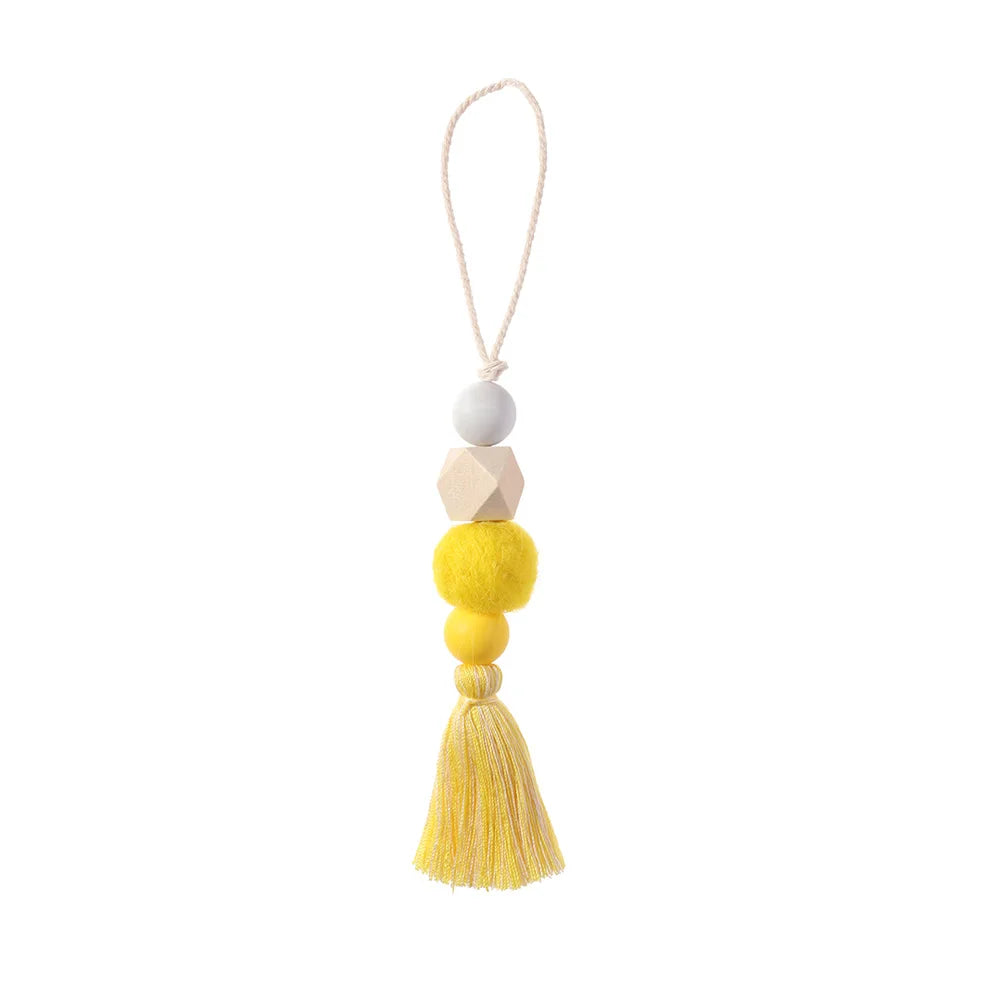 Home Decor Wood Bead Closet Pendant With Tassels Clothes Rack Garland Farmhouse Rustic Door Handle Drawer Knob Oasis Select yellow3