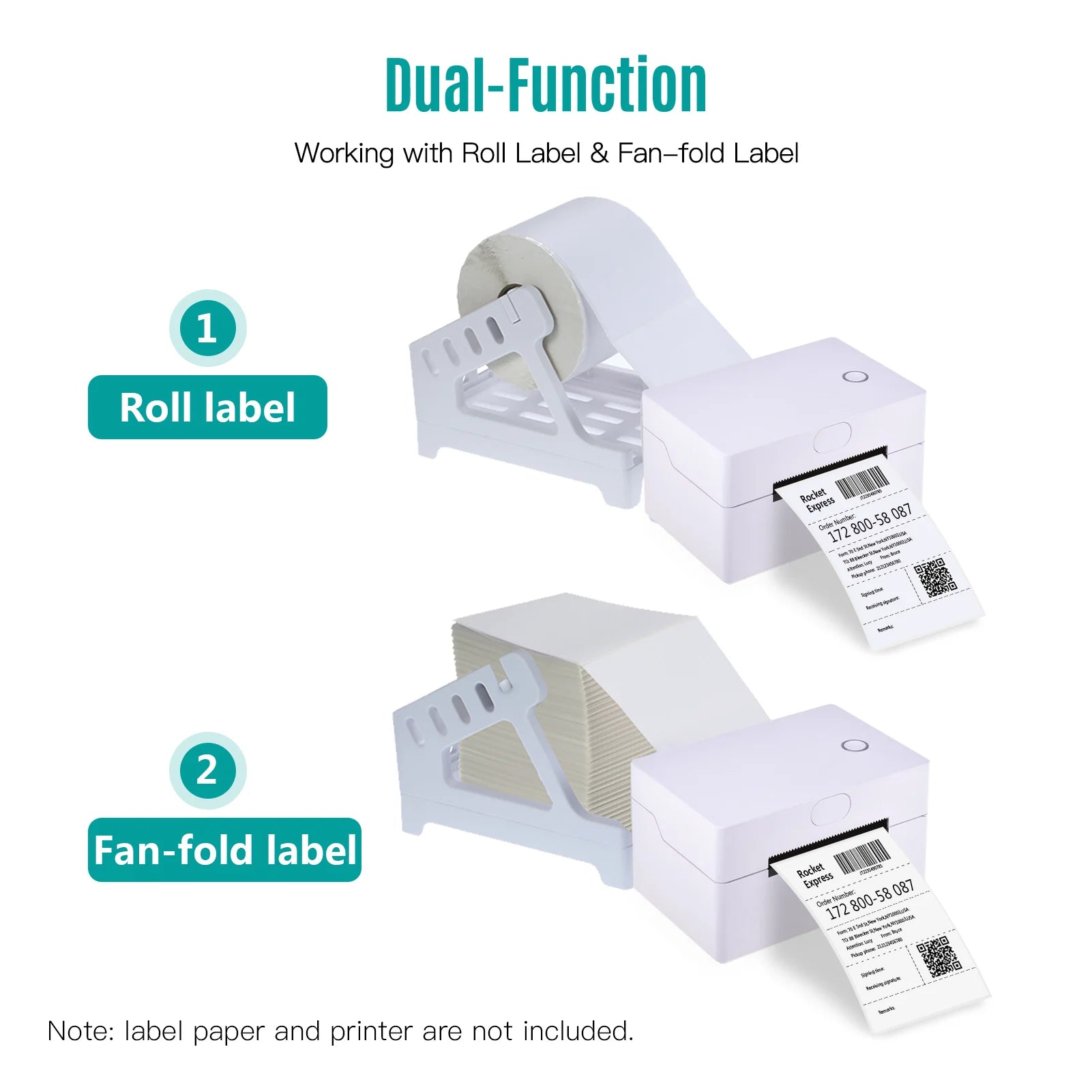 Label Holder for 4x6 Shipping Labels Printer Rolls and Fanfold Labels 2 in 1 Work for Desktop Themal Label Sticker Oasis Select WHITE