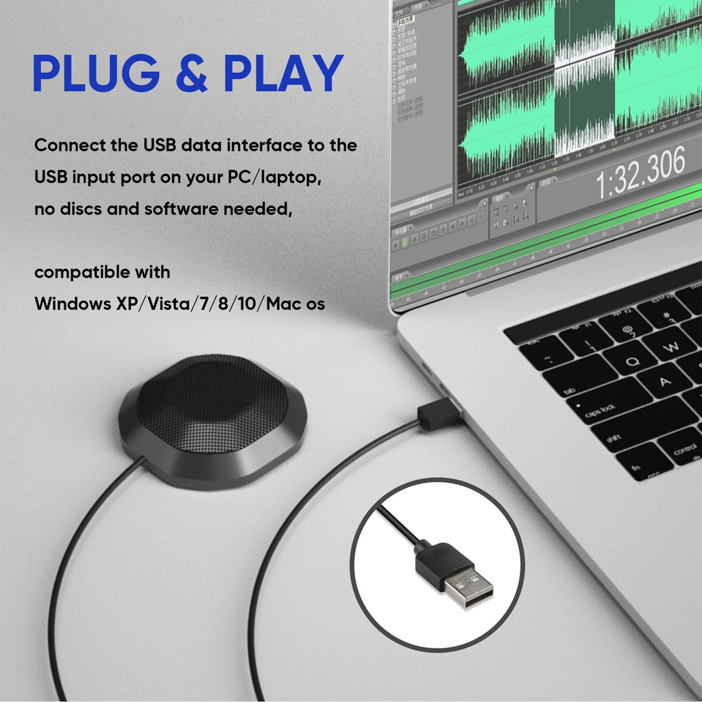 Portable 3.5mm Plug Conference Microphone 360° Omnidirectional Condenser PC Mic Plug & Play Small Microphone for PC Laptop Oasis Select