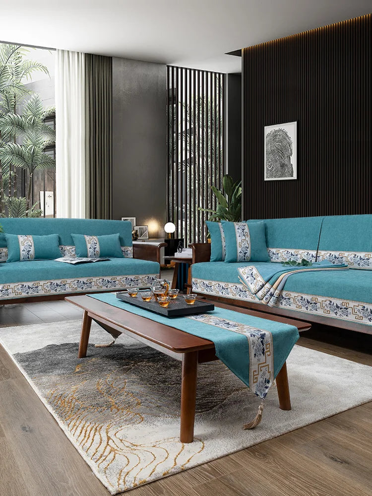 Four seasons universal high-grade solid wood non-slip new Chinese sofa cushion Nordic minimalist style back towel couch cover Oasis Select