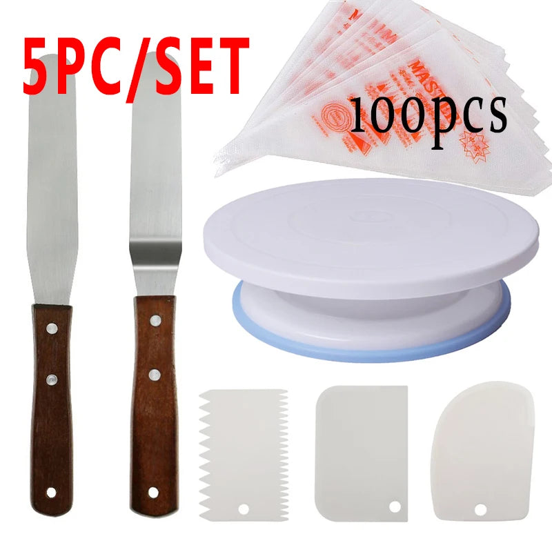5-Piece Rotating Cake Turntable Set – 27cm Stand & Decorating Kit Cake Decorating Set Oasis Select