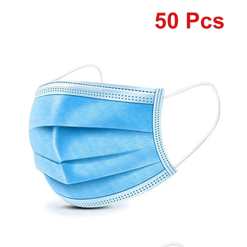 Masks 3-layer Mask Face Masks Melt Blown Cloth Disposable Anti-Dust Protective Masks Earloops Mouth Mask Black Mascarillas Oasis Select 50 Pcs Blue