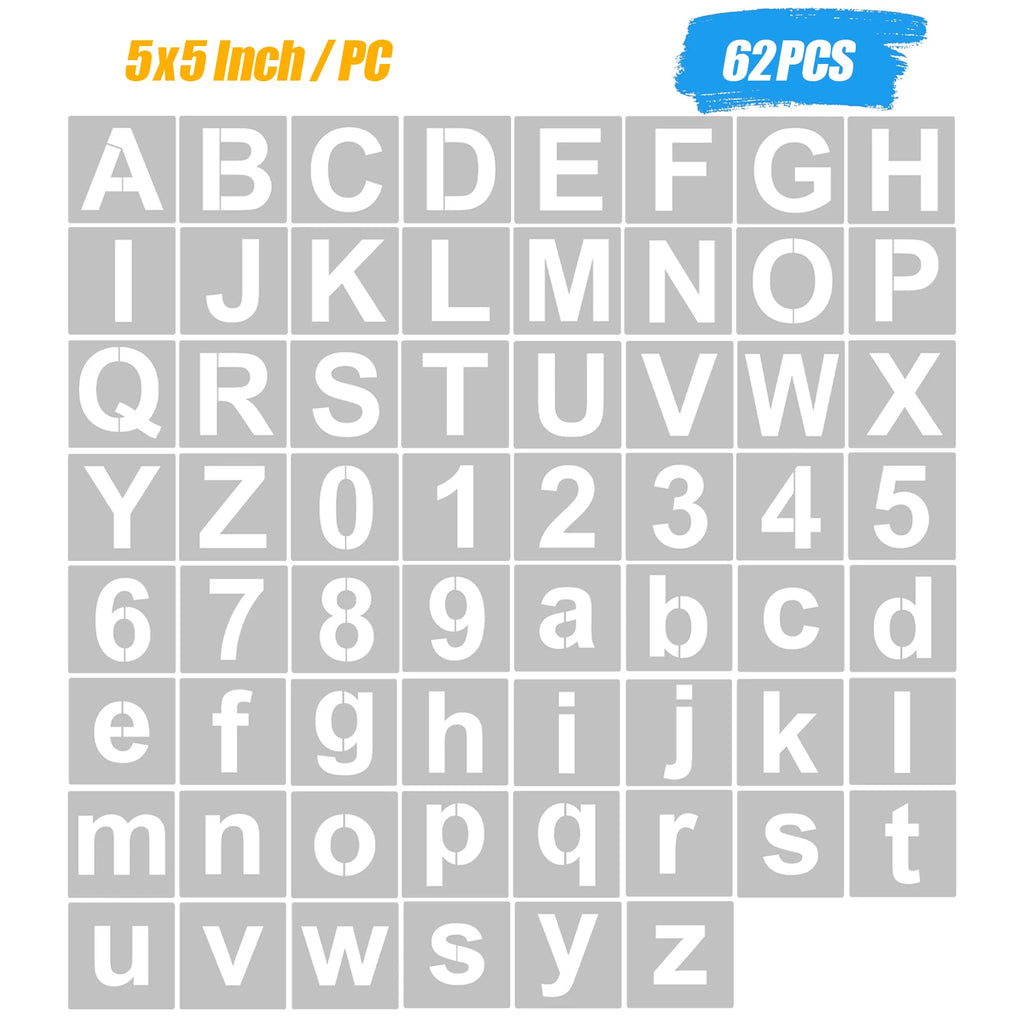 62pcs 5 Inch Letter and Number Stencils Reusable Washable Alphabet Stencils Environment-friendly PET Art Craft Templates Oasis Select