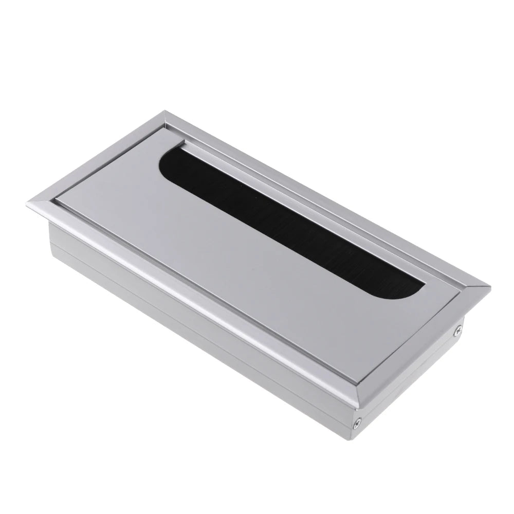 Aluminum Alloy Grommet Hole Cover Outlet Port with Black Brush Rectangle Wire Cable Holder For PC Office Table Desk Oasis Select silver 80x80mm