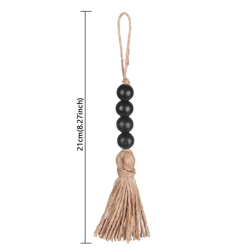 Home Decor Wood Bead Closet Pendant With Tassels Clothes Rack Garland Farmhouse Rustic Door Handle Drawer Knob Oasis Select
