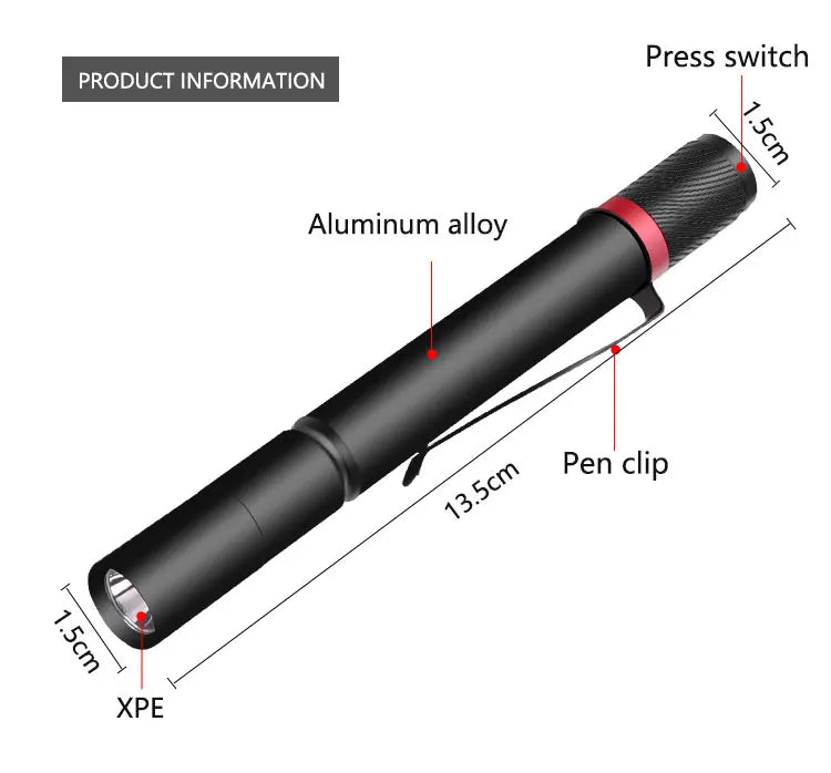8000LM Portable Pen Light Keychain Mini Flashlight Pocket LED Torch Pen Clip LED Flashlight Hand Light Use AAA Battery Oasis Select