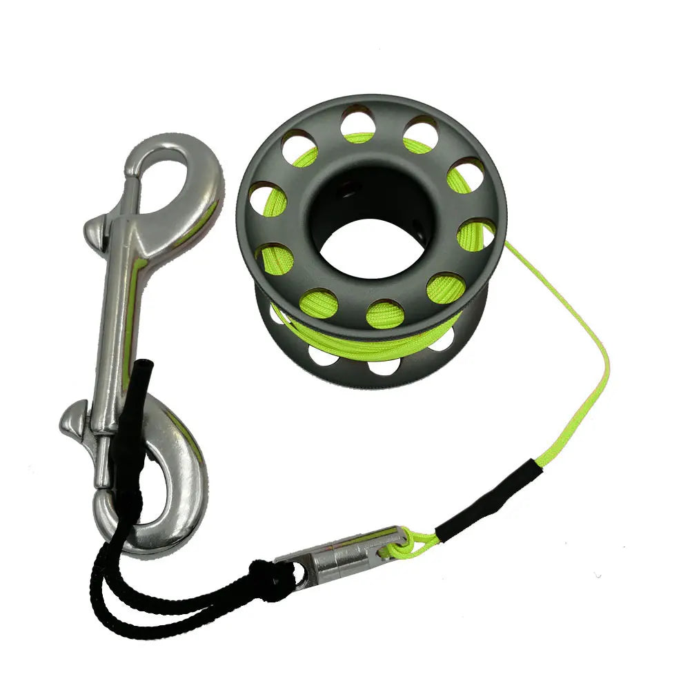 15m 20m Mini Scuba Diving Spool Finger Reel Bolt Snap Hook Aluminum Alloy Free Diving Finger Spool Dive Reel Oasis Select Gray 20M Green Line