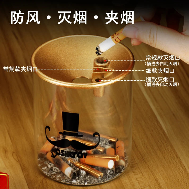 Creative home personality living room office big trend anti-fly ash multifunctional glass ashtray with cover ashtrays Oasis Select