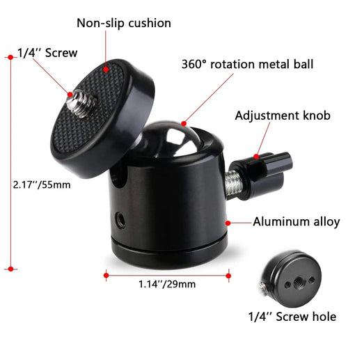 1/4" Hot Shoe Ball Head Mount Adapter for DSLR & Action Cameras Camera Ball Head Mount Oasis Select