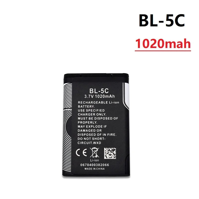 1Pcs 3.7V 1020mAh Battery BL-5C BL5C BL 5C Rechargeable Batteries For Nokia 2112 2118 2255 2270 2280 2300 2600 2610 3125 3230 Oasis Select WHITE