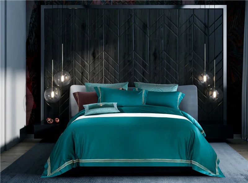 120s long-staple cotton satin cotton light luxury quilt cover four-piece high-end hotel European-style cotton bedding Oasis Select Cypress green 2.0m bed sheet
